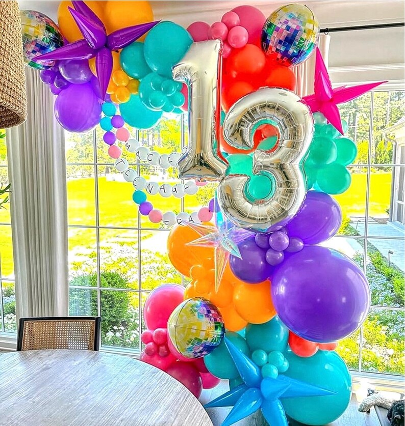 Disco Balloon Arch 125PCS 80s Balloon Arch Kit mit Hot Pink and Purple Teal Orange Metallic Green Balloons 22in Disco Ball Balloons