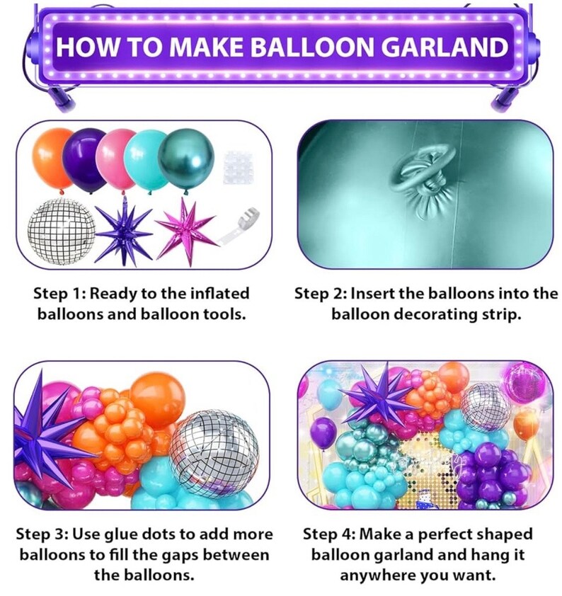 Disco Balloon Arch 125PCS 80s Balloon Arch Kit mit Hot Pink and Purple Teal Orange Metallic Green Balloons 22in Disco Ball Balloons