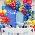 Red Blue Yellow Balloon arch kit, Carnival Red Blue Yellow Balloon Garland Latex Balloons with 2PCS 4D Star Foil Balloons for Cartoon Sonik