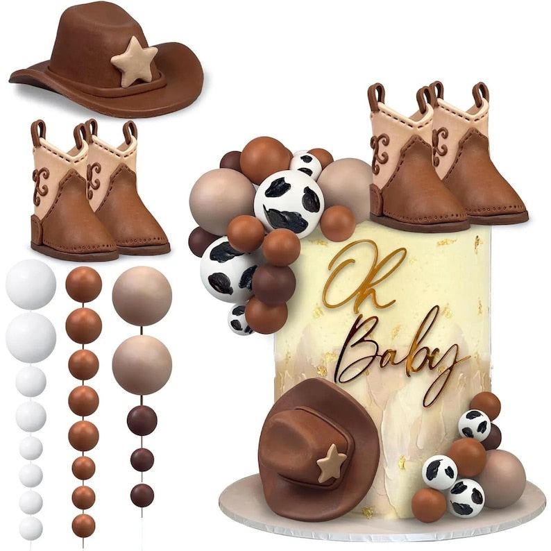 23pcs Cowboy Cake Decorations Cowboy Hat Boot Cake Toppers Western Cowboy Birthday Baby Shower for Western Theme Party Favors Supplies