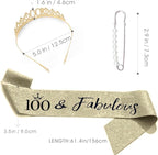 100th Birthday Sash & Rhinestone Tiara Set, 100 Year Old Birthday Gifts for Her Birthday Crown Party Decorations for Women