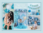 Blue Birthday Decorations - Blue Party Decor Balloons with Happy Birthday Banner Fringe Curtain Background Blue Pom Poms Light Blue Birthday