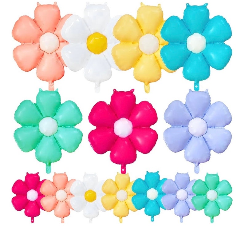 14 Pcs Colorful Daisy Balloons, Rainbow Flower Balloons Aluminum Foil Boho Groovy Daisy Party Decorations