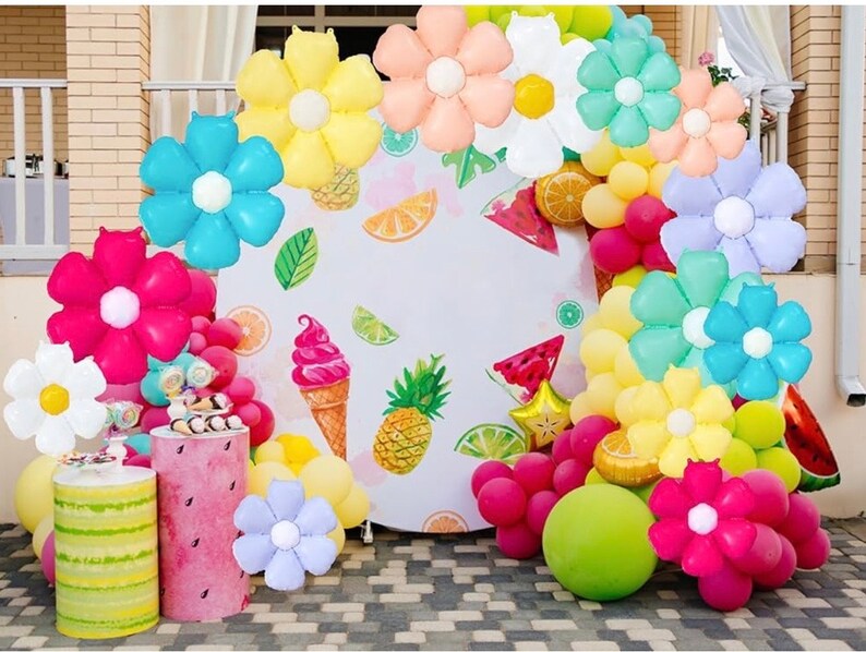 14 Pcs Colorful Daisy Balloons, Rainbow Flower Balloons Aluminum Foil Boho Groovy Daisy Party Decorations