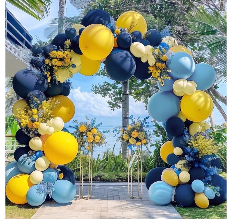 Blue and Yellow Balloons Navy Royal Blue Balloon Garland Arch Kit For Happy Birthday Summer Baby Shower Bridal Shower Lemon School Party