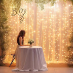 White Sheer Tulle Backdrop Curtain with Lights String- Wedding Backdrop Decorations for Reception Ceremony Home Party Photoshoot Background