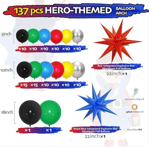 137pcs Red Blue Yellow Green Black Balloon Arch Garland Kit with  Starburst Balloons for Birthday ,Carnival , Video Game Super Balloons Arch