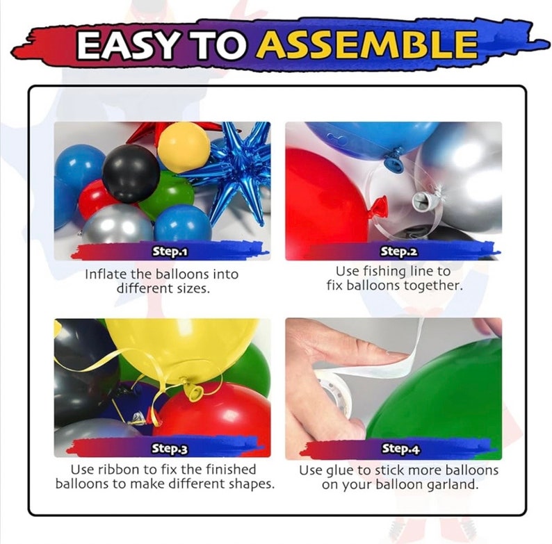 137pcs Red Blue Yellow Green Black Balloon Arch Garland Kit with  Starburst Balloons for Birthday ,Carnival , Video Game Super Balloons Arch