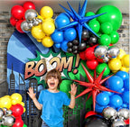 137pcs Red Blue Yellow Green Black Balloon Arch Garland Kit with  Starburst Balloons for Birthday ,Carnival , Video Game Super Balloons Arch