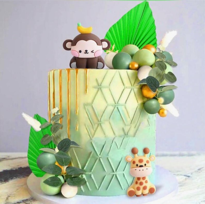 Jungle Safari Animal Cake Toppers | Giraffe Monkey Set Cake Topper| Themed Birthday Baby Shower Cake | Wild One Birthday | 26pcs