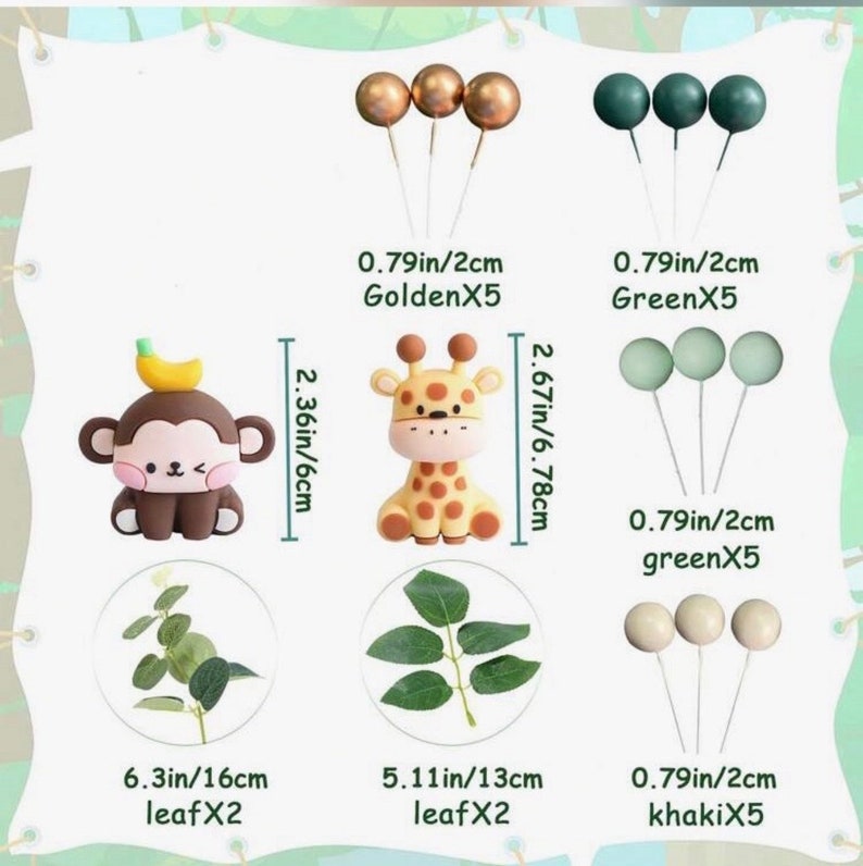 Jungle Safari Animal Cake Toppers | Giraffe Monkey Set Cake Topper| Themed Birthday Baby Shower Cake | Wild One Birthday | 26pcs