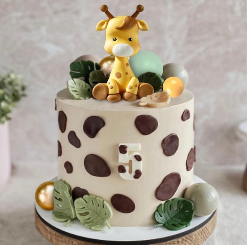 Safari Giraffe Cake Topper Set, Jungle Birthday Cake Decor, Baby Shower Cake Decoration, Wild One Party Decor, Animal Cake Topper