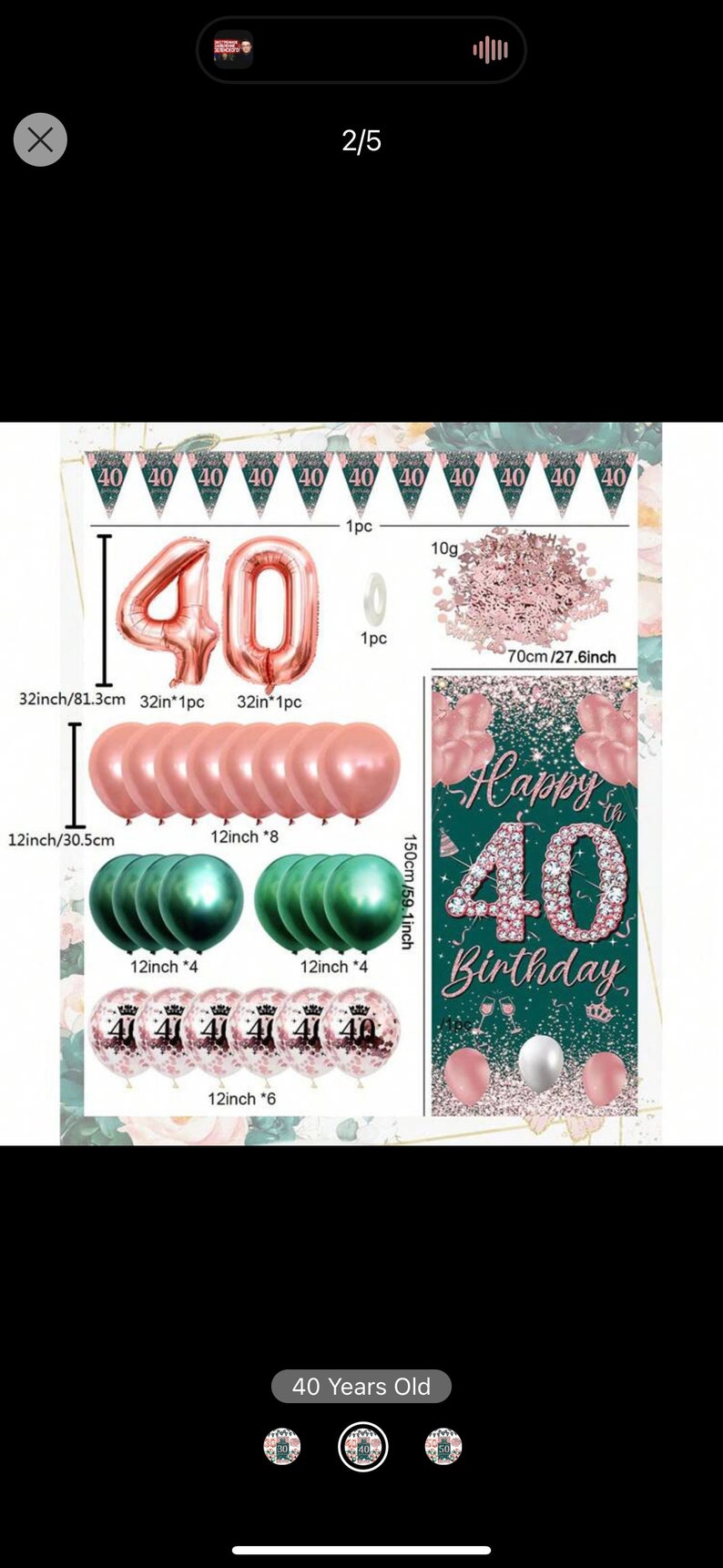 Rose Gold Green Birthday Party Decorations for 40 Years Old Women , Confetti Foil Balloons,Happy Birthday Banner for 40th Supplies Decor