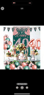 Rose Gold Green Birthday Party Decorations for 40 Years Old Women , Confetti Foil Balloons,Happy Birthday Banner for 40th Supplies Decor
