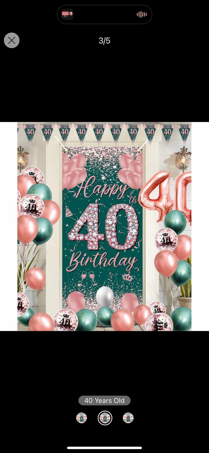 Rose Gold Green Birthday Party Decorations for 40 Years Old Women , Confetti Foil Balloons,Happy Birthday Banner for 40th Supplies Decor