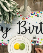 Happy Birthday Table Runner 72 Inches White Table Runner Celebrate Birthday Party Table Decor, White