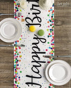 Happy Birthday Table Runner 72 Inches White Table Runner Celebrate Birthday Party Table Decor, White
