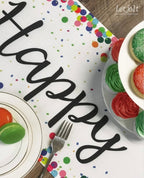 Happy Birthday Table Runner 72 Inches White Table Runner Celebrate Birthday Party Table Decor, White