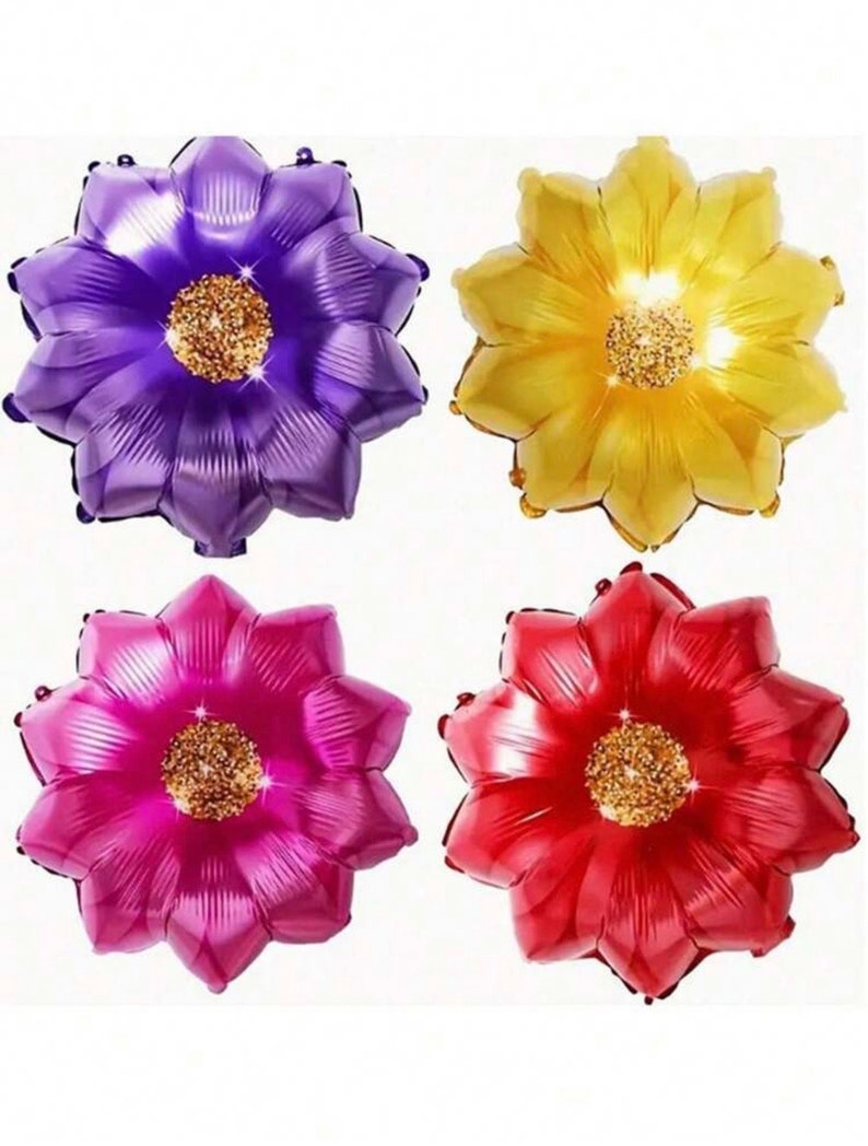 4 Pcs Beautiful Flower foil Balloons, 18" Sunflower Party Balloons for Wedding Party Decorations Summer Sunshine Birthday Party Supplies