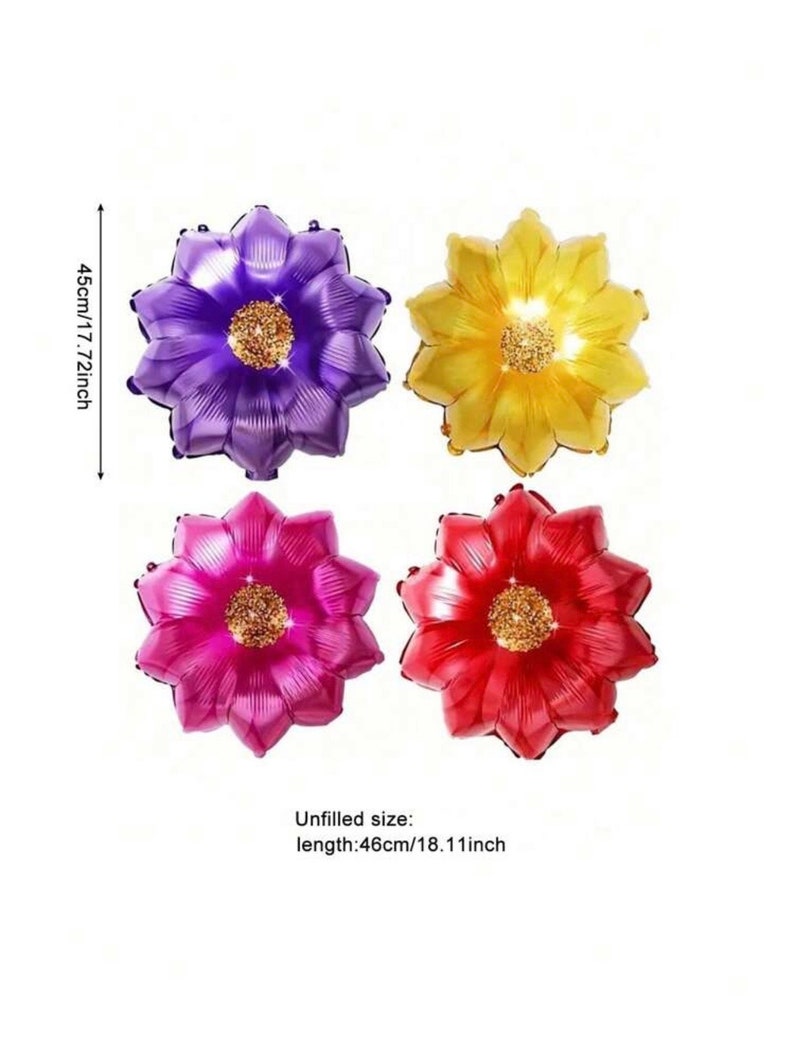 4 Pcs Beautiful Flower foil Balloons, 18" Sunflower Party Balloons for Wedding Party Decorations Summer Sunshine Birthday Party Supplies