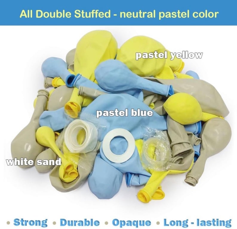 Pastel Blue Yellow Balloon Garland Double Stuffed White Sand Light Yellow Matte Balloons Macaron Baby Blue Balloon Arch Kit