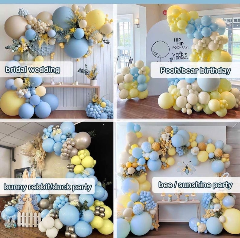 Pastel Blue Yellow Balloon Garland Double Stuffed White Sand Light Yellow Matte Balloons Macaron Baby Blue Balloon Arch Kit