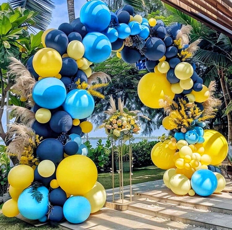 Blue and Yellow Balloons Navy Royal Blue Balloon Garland Arch Kit For Happy Birthday Summer Baby Shower Bridal Shower Lemon School Party