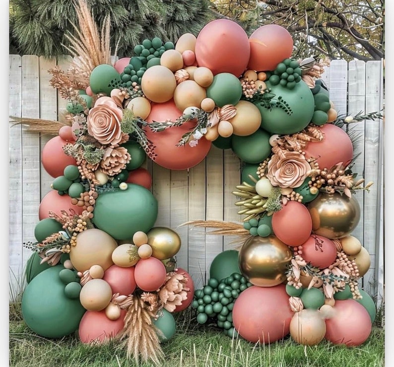 Sage Green Pink Gold Balloon Garland Kit, Dusty Rose Nude Balloon Arch for Baby Shower, Birthday, Bridal Shower Decor