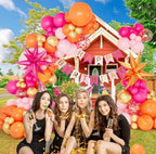 Pink Orange Balloon Garland Arch Kit, 146pcs Hot Pink Orange Metallic Gold Latex Balloons with Hot Pink and Orange Exploding Star Balloon
