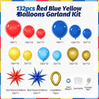 Red Blue Yellow Balloon arch kit, Carnival Red Blue Yellow Balloon Garland Latex Balloons with 2PCS 4D Star Foil Balloons for Cartoon Sonik