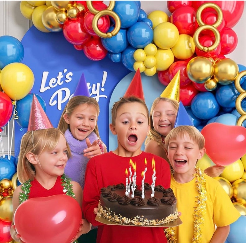 Red Blue Yellow Balloon arch kit, Carnival Red Blue Yellow Balloon Garland Latex Balloons with 2PCS 4D Star Foil Balloons for Cartoon Sonik