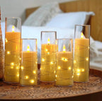 Flameless LED Candles with Embedded Star String, 5 Pcs Battery Operated Acrylic Pillar Candles with Timer and Remote, Flickering Candles