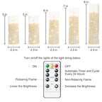 Flameless LED Candles with Embedded Star String, 5 Pcs Battery Operated Acrylic Pillar Candles with Timer and Remote, Flickering Candles
