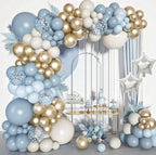 Dusty Blue Balloons Arch Kit, Fog Blue Sand White Champagne Gold Latex Confetti Star Foil Balloon for Baby Bridal Shower Birthday Boho Party