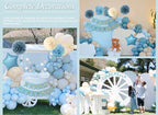 Blue Birthday Decorations - Blue Party Decor Balloons with Happy Birthday Banner Fringe Curtain Background Blue Pom Poms Light Blue Birthday
