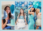 Blue Birthday Decorations - Blue Party Decor Balloons with Happy Birthday Banner Fringe Curtain Background Blue Pom Poms Light Blue Birthday