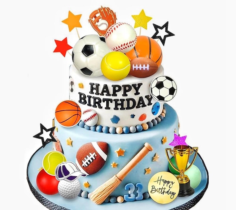 Sports Cake Toppers Sports Cake Decoration with Soccer Football Baseball Basketball Tennis Golf for Boys Men Sports Theme Birthday Party