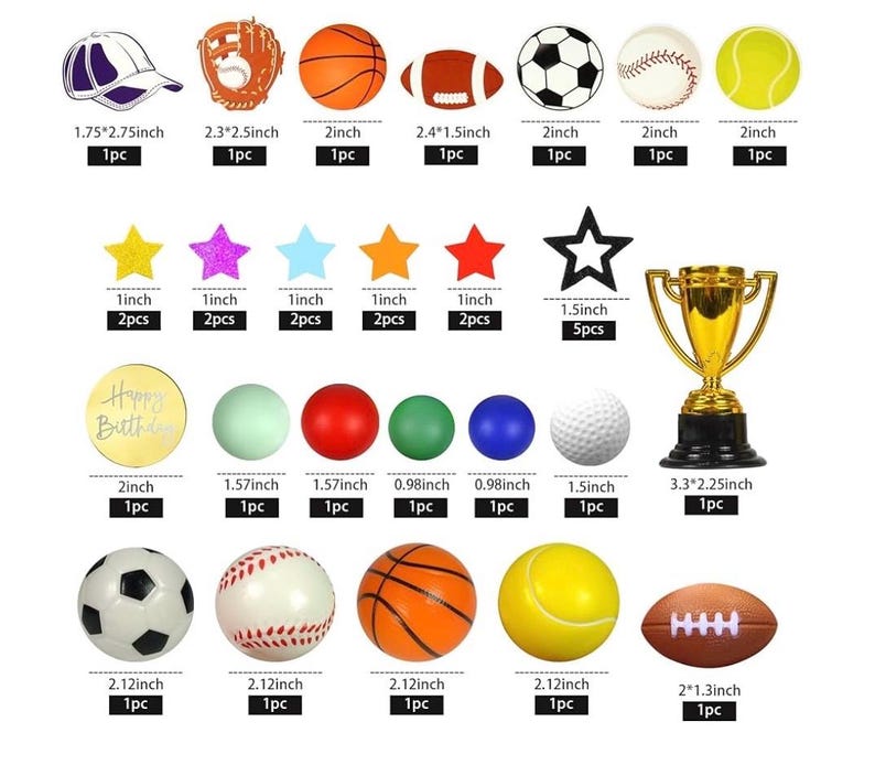 Sports Cake Toppers Sports Cake Decoration with Soccer Football Baseball Basketball Tennis Golf for Boys Men Sports Theme Birthday Party