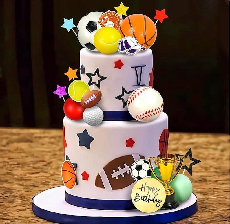 Sports Cake Toppers Sports Cake Decoration with Soccer Football Baseball Basketball Tennis Golf for Boys Men Sports Theme Birthday Party