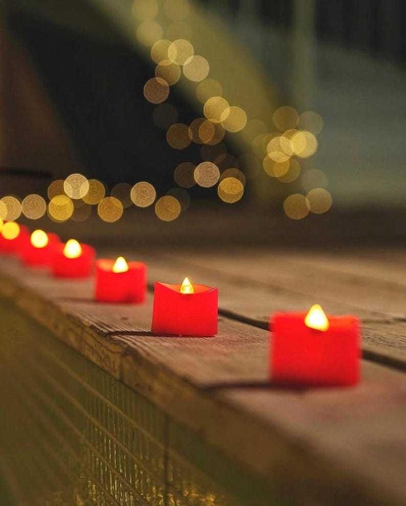Red Tea Lights Candles Battery Operated, Flameless Flickering Fake Electric LED Colored Tealights Candles for Party, Wedding,Christmas Decor