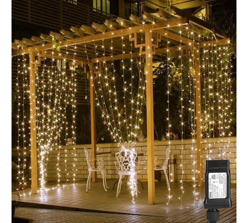 300 LED Curtain Lights with 18 Hang Down String Lights, 10×10 ft Plug in Hanging Fairy Lights for Twinkle Lights for Wedding Backdrop Patio