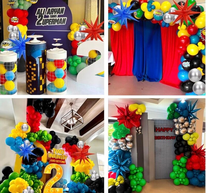 137pcs Red Blue Yellow Green Black Balloon Arch Garland Kit with  Starburst Balloons for Birthday ,Carnival , Video Game Super Balloons Arch