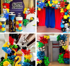 137pcs Red Blue Yellow Green Black Balloon Arch Garland Kit with  Starburst Balloons for Birthday ,Carnival , Video Game Super Balloons Arch