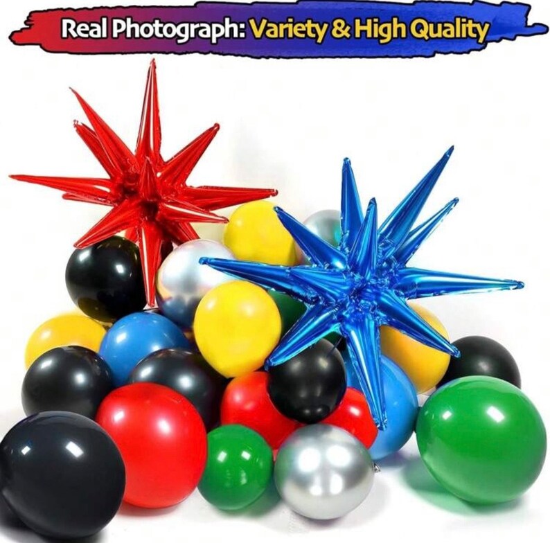137pcs Red Blue Yellow Green Black Balloon Arch Garland Kit with  Starburst Balloons for Birthday ,Carnival , Video Game Super Balloons Arch