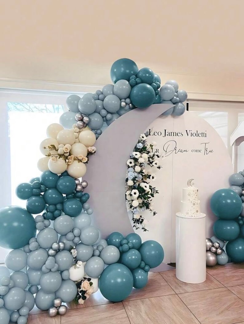 Dusty Blue Balloon Garland Kit - 145pcs Blue Balloon Arch kit with Dusty Blue, Baby Blue, Sand White, White Balloons Perfect for Baby Shower