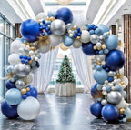 Navy Blue Balloon Garland Kit, Blue White Gold Silver Balloon Arch, Boys Birthday Baby Shower Graduation Party Decor, 128 Pcs Balloon Set