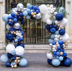 Navy Blue Balloon Garland Kit, Blue White Gold Silver Balloon Arch, Boys Birthday Baby Shower Graduation Party Decor, 128 Pcs Balloon Set
