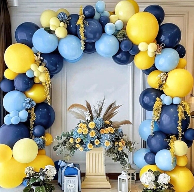 Blue and Yellow Balloons Navy Royal Blue Balloon Garland Arch Kit For Happy Birthday Summer Baby Shower Bridal Shower Lemon School Party