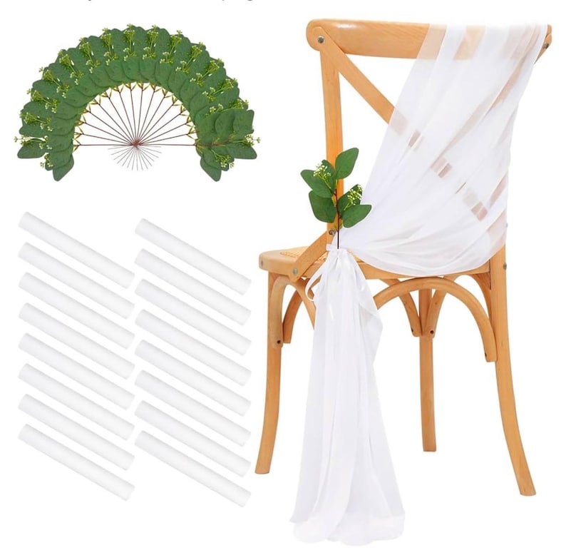 White Chair Sashes Wedding Aisle: 16 Packs Sheer Fabric Chair Cover Decorations for Church Pew Party Outdoor Ceremony Event Chair Draping