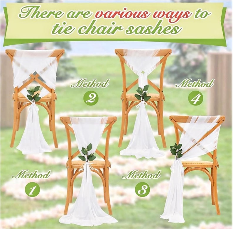 White Chair Sashes Wedding Aisle: 16 Packs Sheer Fabric Chair Cover Decorations for Church Pew Party Outdoor Ceremony Event Chair Draping